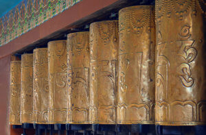 Tibetan Buddhism Mantra om mani padme hum prayer wheels
