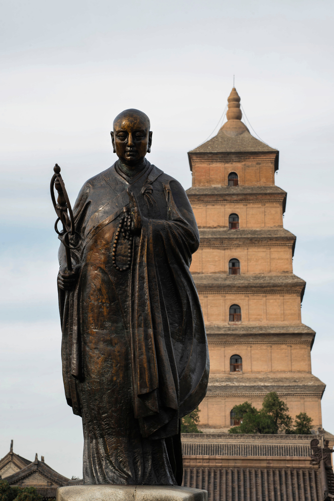 Giant,Wild,Goose,Pagoda,And,Statue,Of,Xuanzang,,A,Seventh-century
